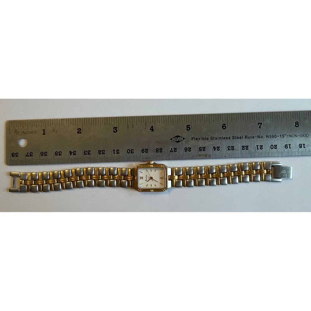 Bulova Women's Watch Quartz White Dial Two Tone Stainless Steel Tank 26mm - Picture 7 of 7